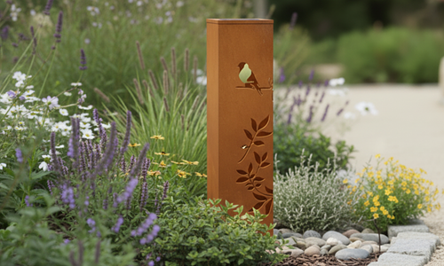 Pillar LED Solar Light - corten laser cut, 50cm #119