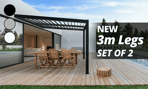 3m Wall Mounted Aluminium Pergola Legs - Set of 2 - 3 Colours #129