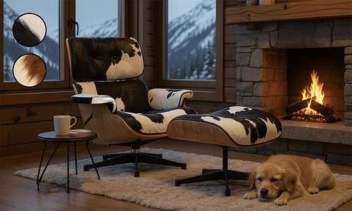 Premium Replica Lounge Chair & Ottoman Genuine Cowhide - 2 Colours #463