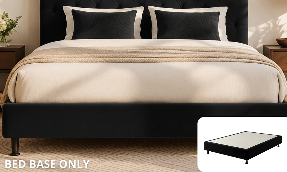 Sutton Velvet Bed Base Only - Queen, Black #17