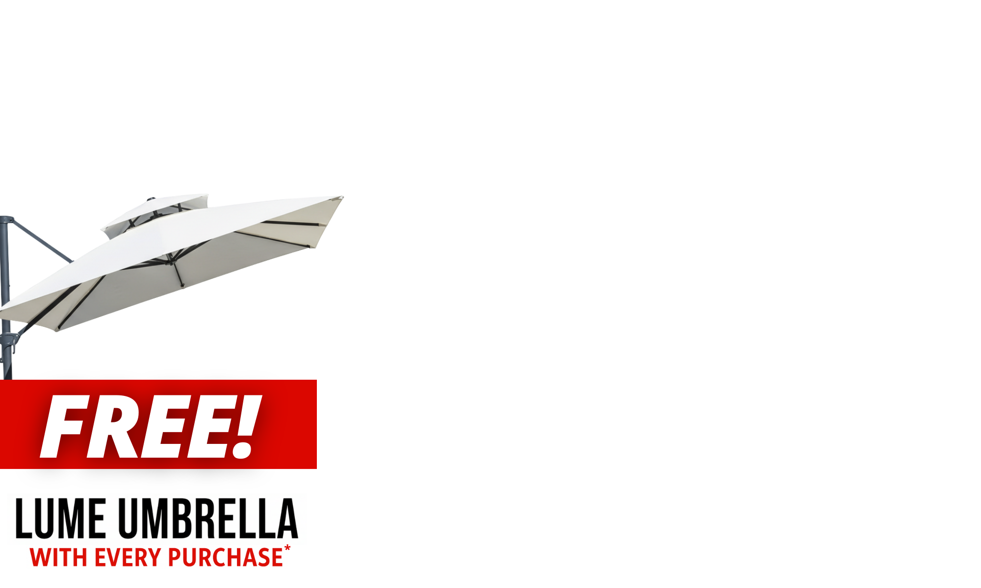 Add <b>free shade</b> and<b> protection </b>☀️ to your outdoor setup with a<b> FREE Lume Cantilever Umbrella</b> on selected incoming <b>Gio sets.</b><i> </i>Available in Optic White.<i>T's & C's Apply.</i>