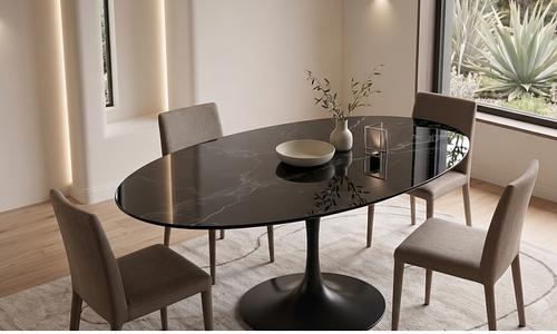 Premium Replica Eero Saarinen Marble Oval Tulip Table - 1.5m Black Marble #161