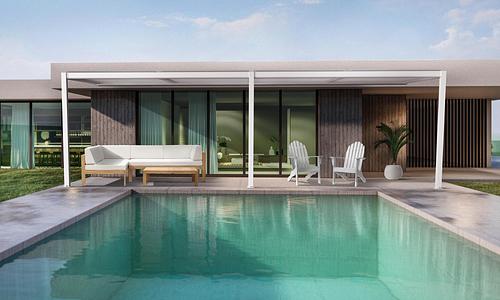 Aluminium Wall Mounted Pergola 7.7m x 2.9m - Three Colours #364