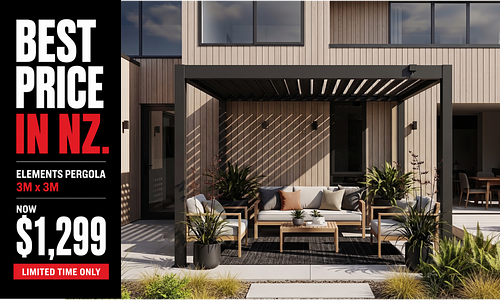 Elements 3m x 3m Freestanding Pergola - Black Only #72