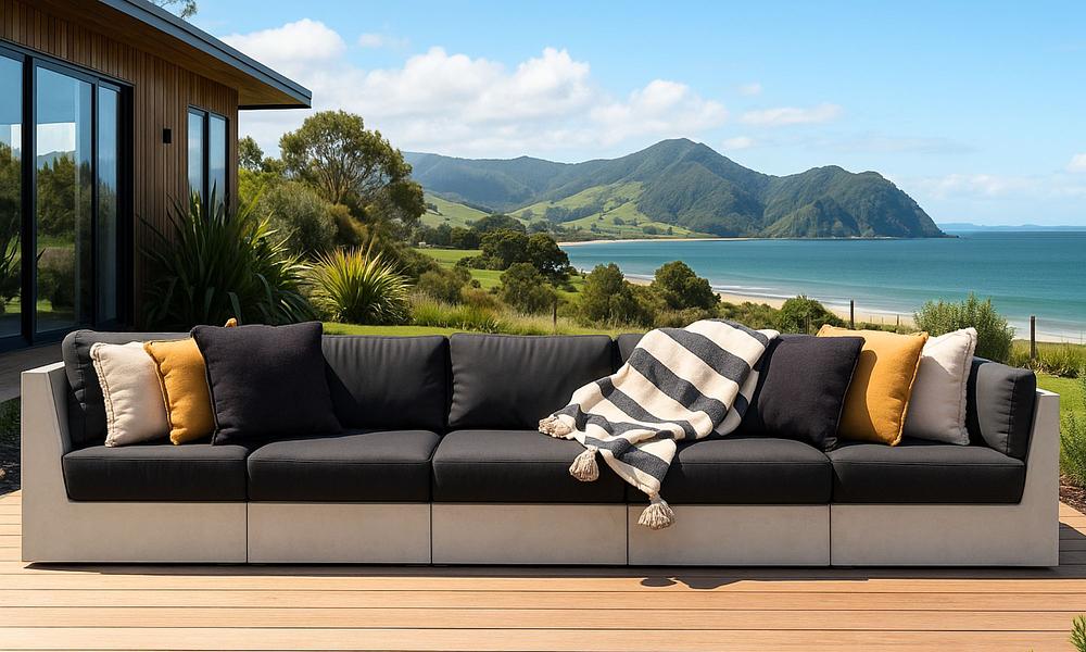 Ren Concrete 5 Seater Sofa - Ivory/Grey Squabs #66