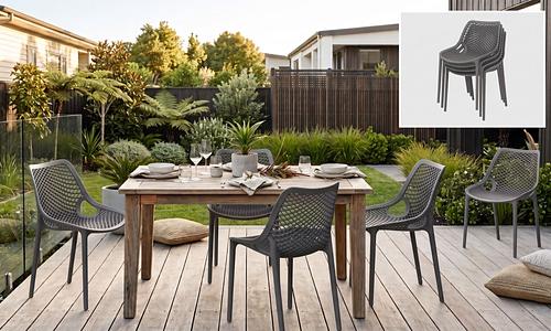 Alo Armless Outdoor Chair - Grey, Set of 4 #141
