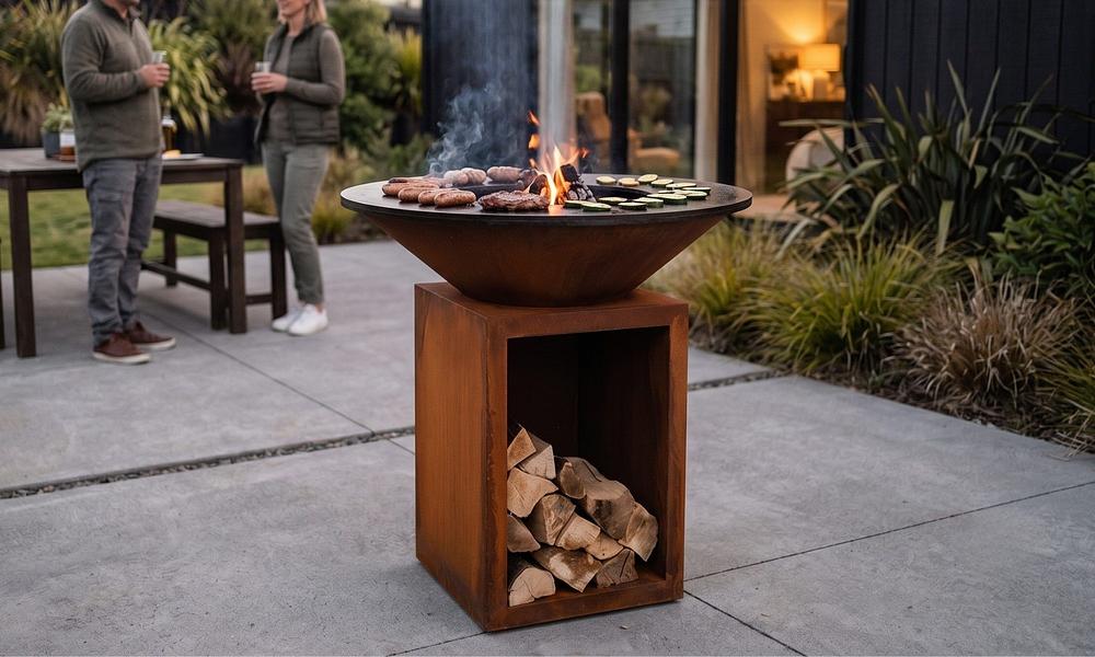 San Marito Corten BBQ Grill with Woodbox #128