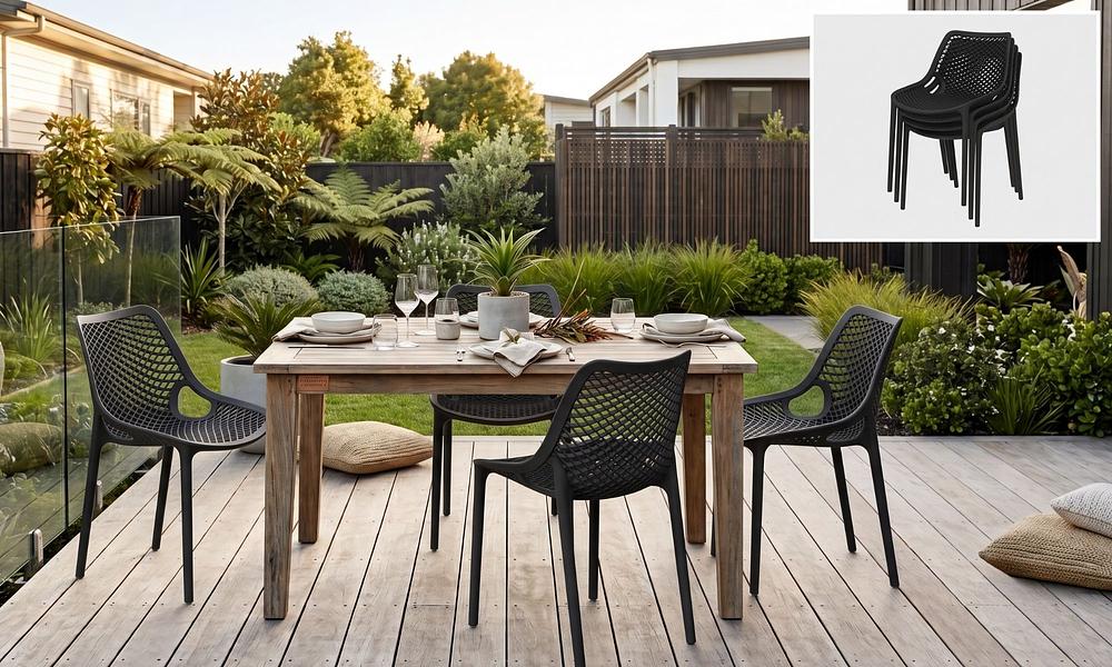 Alo Armless Outdoor Chair - Black, Set of 4 #128