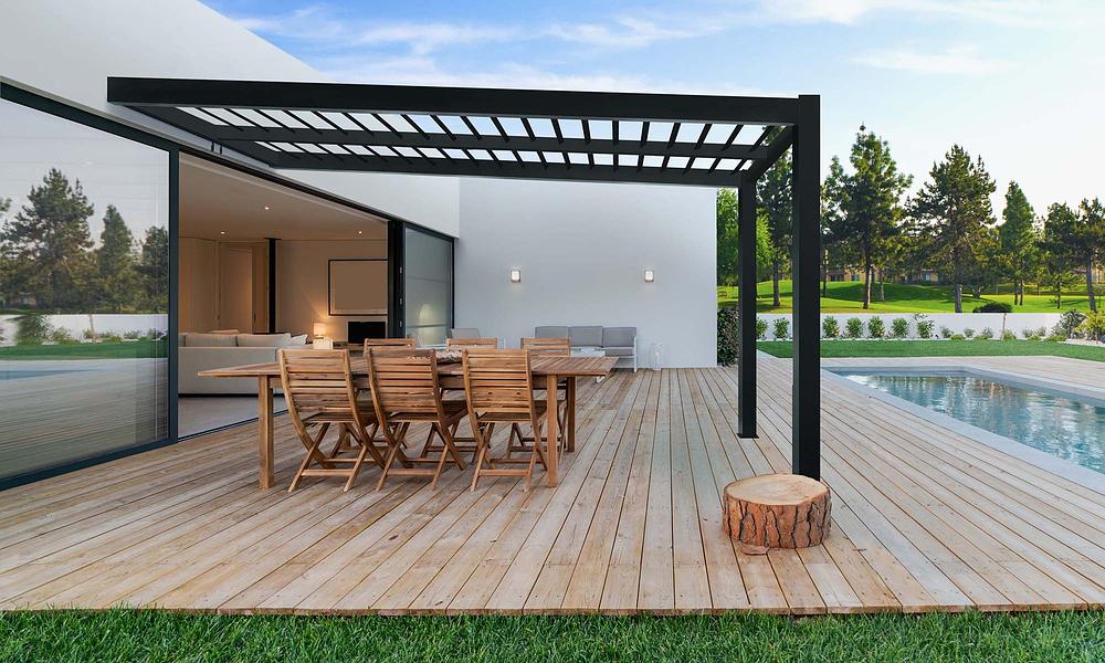 Aluminium Wall Mounted Pergola 294 x 294 - Matte Black #535