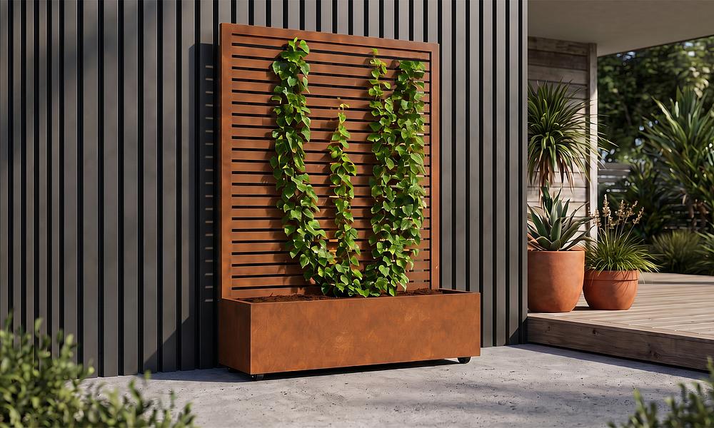 Raised Corten Garden Planter with Trellis - 2 Sizes #98