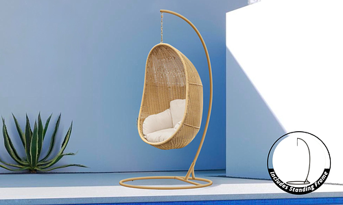 Hanoi Hanging Egg Chair with Stand - Natural Rattan #58