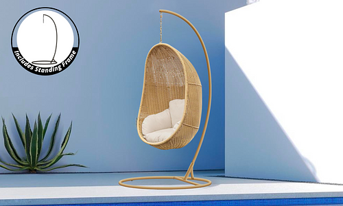 Hanoi Hanging Egg Chair with Stand - Natural Rattan #49