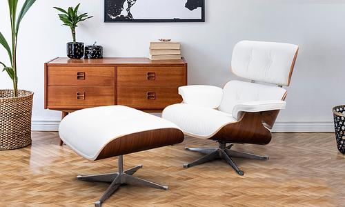 Premium Replica Lounge Chair & Ottoman - White/Walnut #482