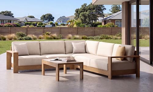 Gio Twin Loveseat Corner Lounge Set - Wood Look #1