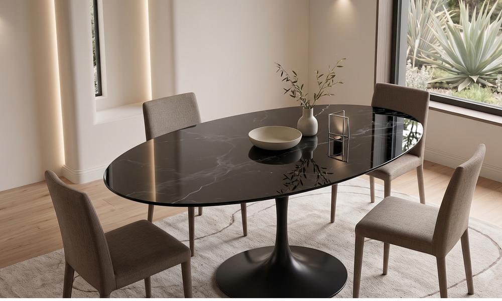 Premium Replica Eero Saarinen Marble Oval Tulip Table - 1.5m Black Marble #162