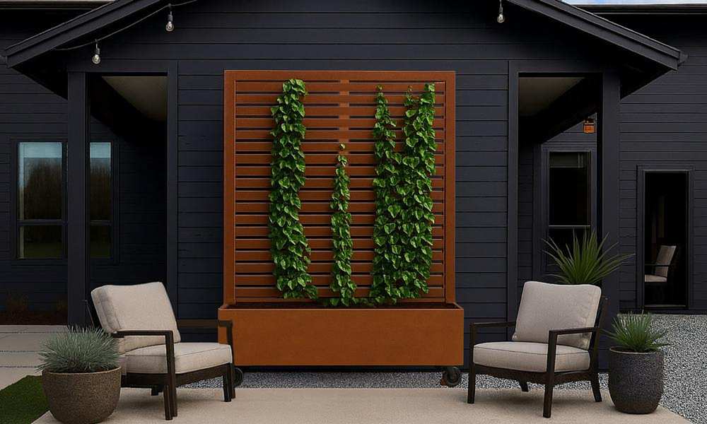 Raised Corten Garden Planter with Trellis - 2 Sizes #96