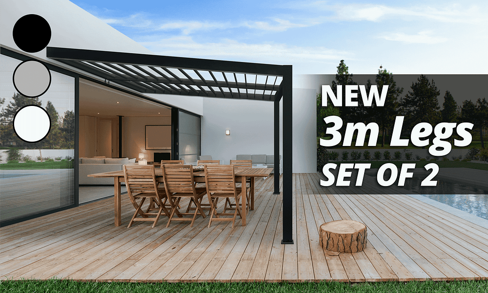 3m Wall Mounted Aluminium Pergola Legs - Set of 2 - 3 Colours #122