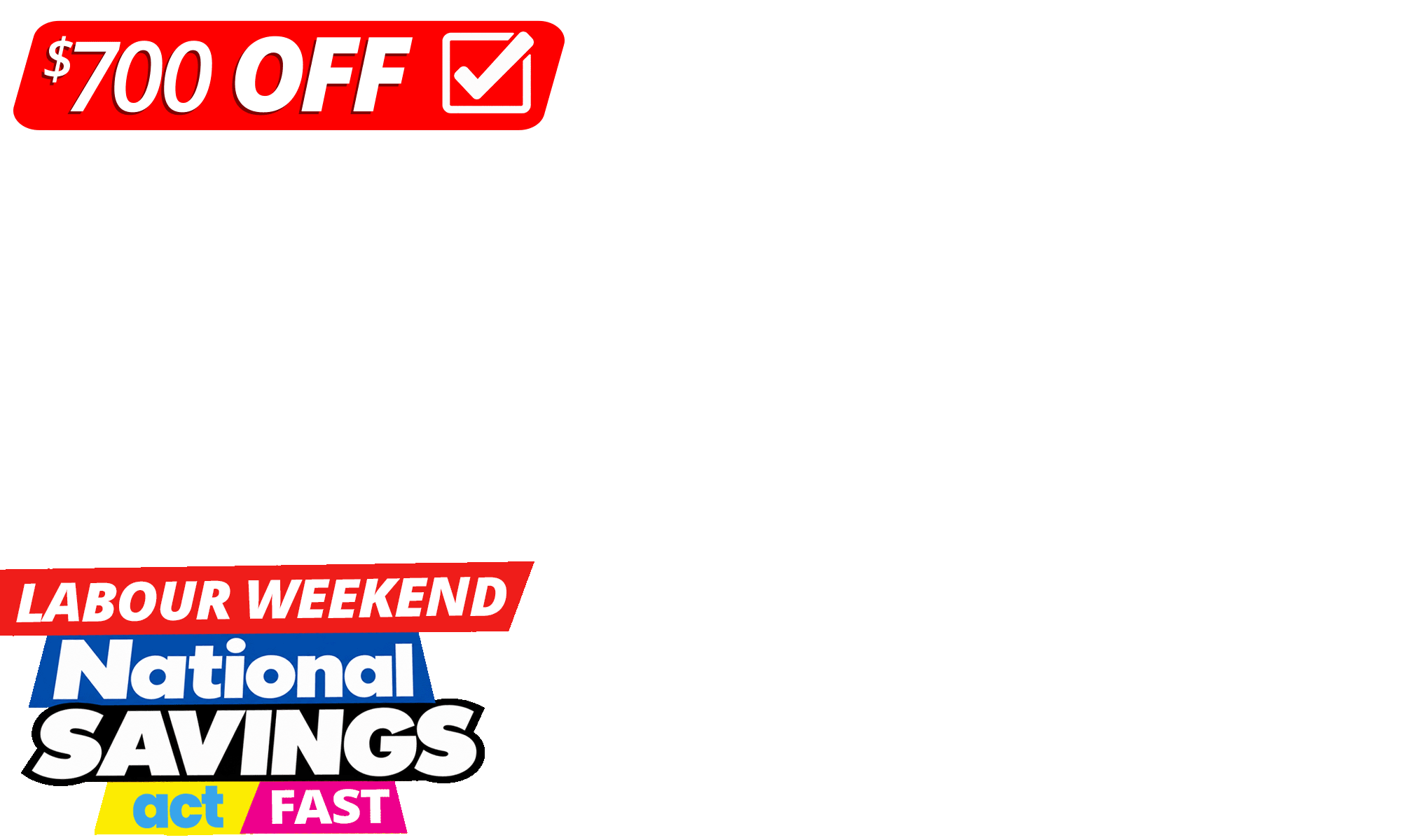 <p><strong>LABOUR WEEKEND. NATIONAL SAVINGS. </strong><strong>$700 OFF 3x4m LUXE LOUVRES. </strong><span>Save your Greens. ACT fast. Put your NZ backyard First. </span><em>Selected February pre-orders only. Ends Tuesday night. T&Cs apply.</em></p>