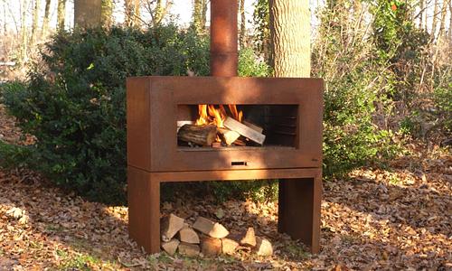 Sol Corten Fireplace with Wood Storage #53