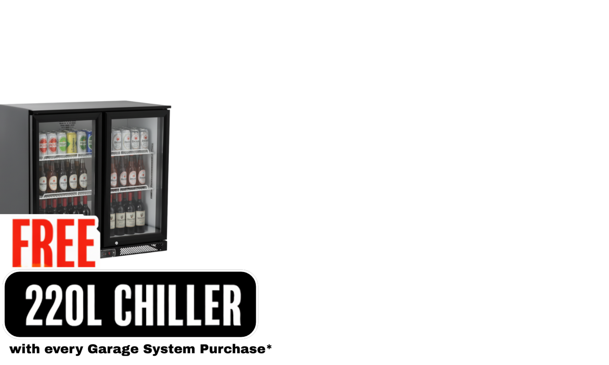 <b>FREE GIFT INCLUDED! </b>We’ve thrown in a <strong>FREE 220L bar chiller worth $899</strong> with every Garage Cabinet System. Pre-order Only.