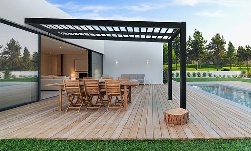 Aluminium Wall Mounted Pergola 294 x 294 - Matte Black #535