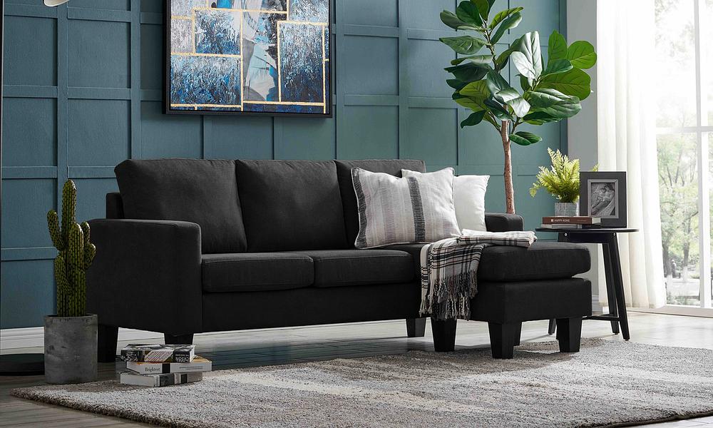 Three Seater Linen Fabric Corner Sofa with Ottoman Container