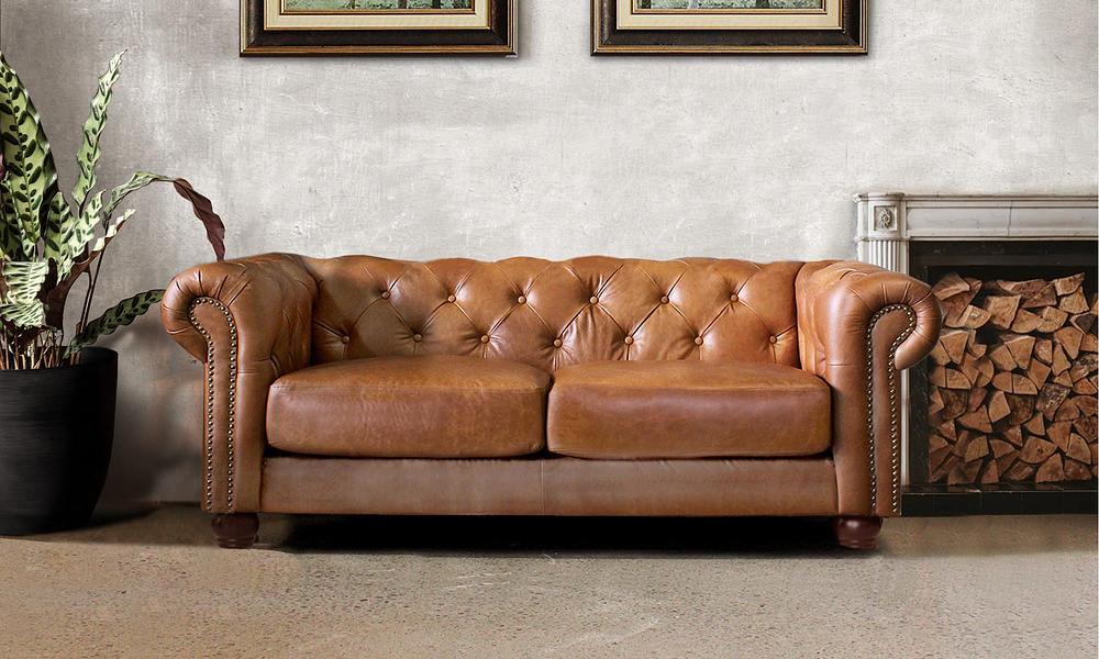 2 seater deals leather chesterfield sofa