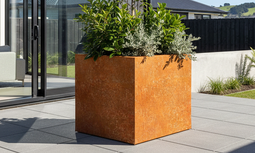 Juno Cube Corten Planter - 1m, Large  #100