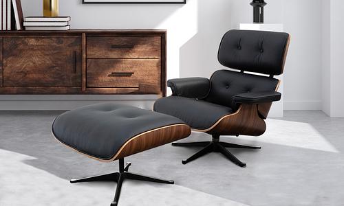 Premium Replica Eames Lounge Chair & Ottoman - Black/Walnut #454