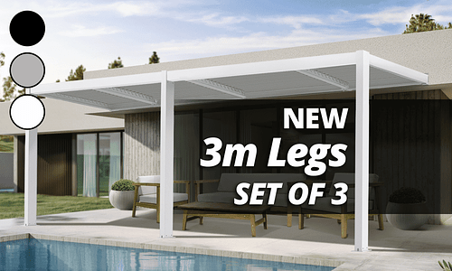 3m Wall Mounted Aluminium Pergola Legs - Set of 3 - Two Colours #163
